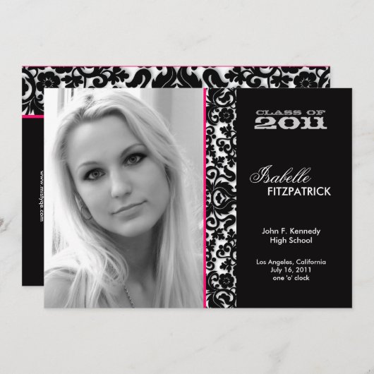 Faire-part Dramatique Damask Graduation (Devant / Derrière)