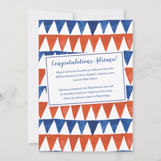 Faire-part Drapeaux de Bunting Rouge et Bleu Aquarelle Gradua (Dos)