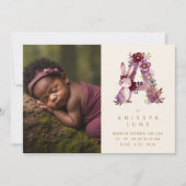 Faire-part Dreamy Bunny A Initial Burgundy Glitter Newborn (Devant)