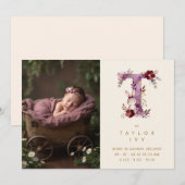 Faire-part Dreamy Bunny T Initial Gold Glitter Newborn (Devant / Derrière)