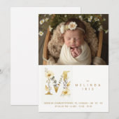 Faire-part Dreamy Floral M Initial Gold Glitter Newborn (Devant / Derrière)