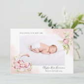 Faire-part Dreamy Rose Floral & Unicorn Baby Girl Photo (Debout devant)