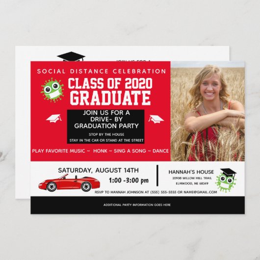 Faire-part Drive By Parade, 2020 Graduation Party (Devant / Derrière)