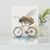 Faire-part Drôle abeille à vélo en train de dessiner l'aquare (Debout devant)