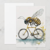 Faire-part Drôle abeille à vélo en train de dessiner l'aquare (Devant / Derrière)