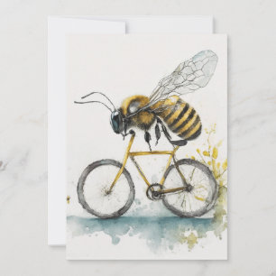 Faire-part Drôle abeille à vélo en train de dessiner l'aquare