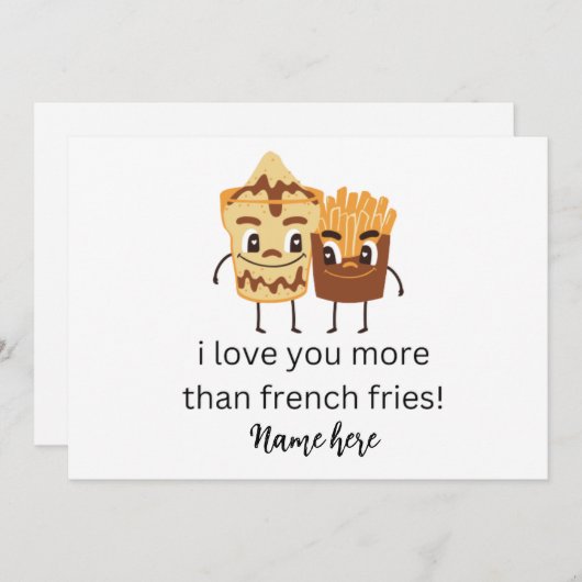 Faire-part Drôles Frites Françaises Je t'aime Ajouter un nom (Devant / Derrière)