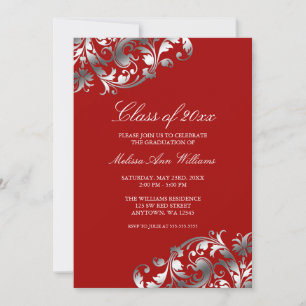 Faire-part du Red Silver Swirl Graduation Party