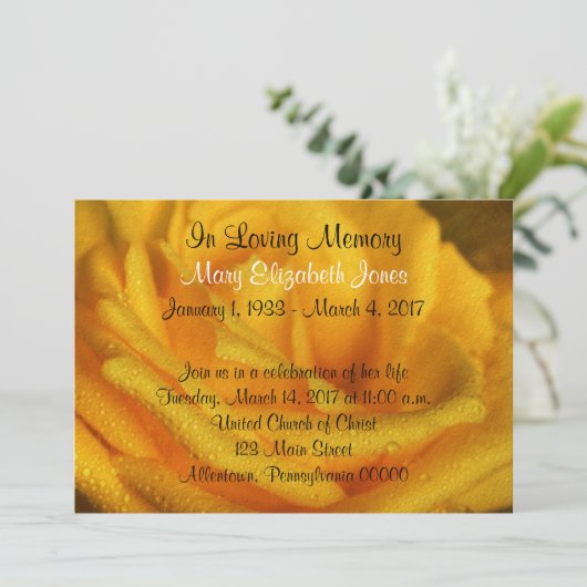 Faire-part du service commémoratif Rose jaune (Debout devant)