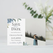 Faire-part Dusty Blue Botanical Photo Enregistrer La Date (Debout devant)
