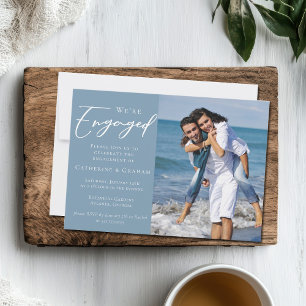 Faire-part Dusty Blue Couple Photo Coastal Engagement Party