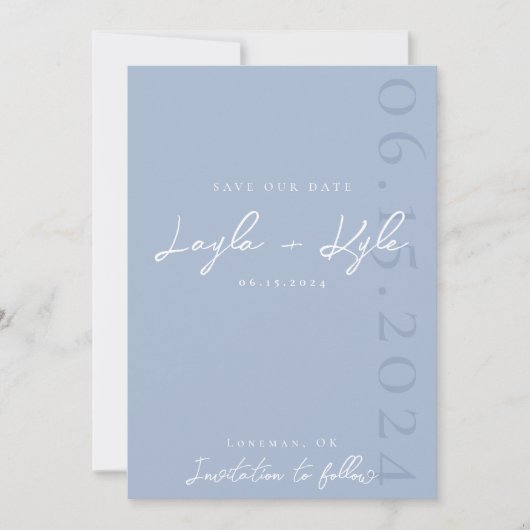 Faire-part Dusty Blue de Save the Date (Devant)