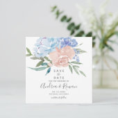 Faire-part Dusty Blue et rose Floral Enregistrer la date (Debout devant)