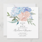 Faire-part Dusty Blue et rose Floral Enregistrer la date (Devant)