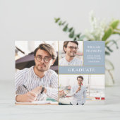 Faire-part Dusty Blue Graduate Gold 3 Photo Graduate (Debout devant)