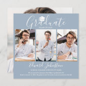 Faire-part Dusty Blue Script Graduate 4 Photo Graduate (Devant / Derrière)