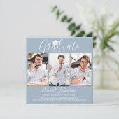 Faire-part Dusty Blue Script Graduate 4 Photo Graduate (Debout devant)