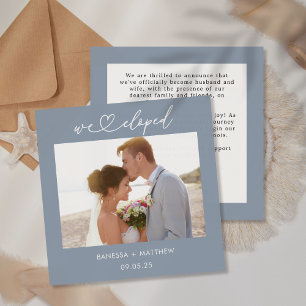 Faire-part Dusty Blue We Eloped Photo Heart Script Mariage