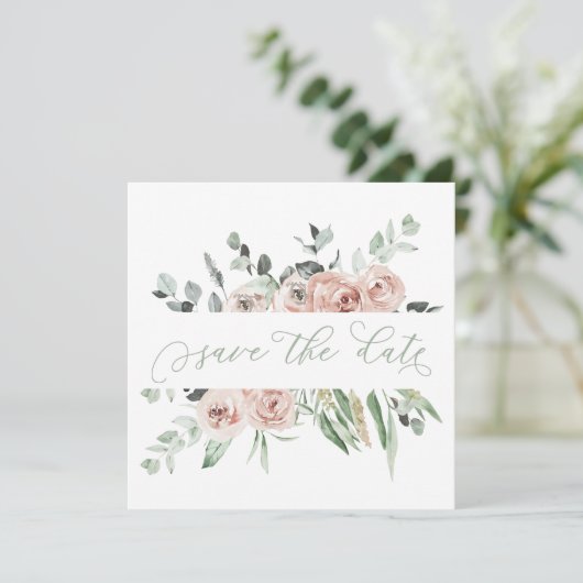 Faire-part Dusty Rose Greenery Eucalyptus Enregistrer la date (Debout devant)