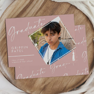 Faire-part Dusty Rose Moderne Graduation Cap Photo Graduation