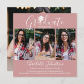 Faire-part Dusty Rose Pink Script Graduate 4 Photo Graduate (Devant / Derrière)