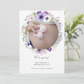 Faire-part Dusty Violet Pastel Floral Photo Grossesse (Debout devant)
