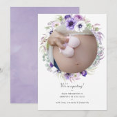Faire-part Dusty Violet Pastel Floral Photo Grossesse (Devant / Derrière)