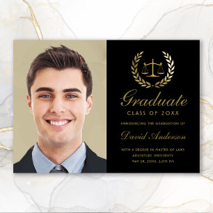Faire-part Échelles d'or de droit de la justice Graduation no