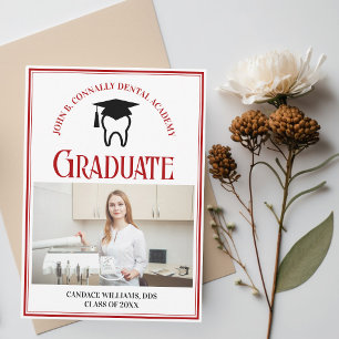 Faire-part Ecole dentaire Rouge Photo sur mesure Graduation