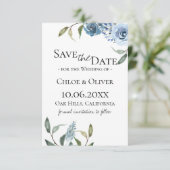 Faire-part Économisez la date Bleu Poussiéreux Botanique (Debout devant)