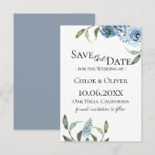 Faire-part Économisez la date Bleu Poussiéreux Botanique (Devant / Derrière)