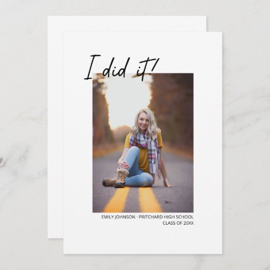 Faire-part Écrit À La Main Moderne Je L'Ai Fait Diplôme (Devant / Derrière)