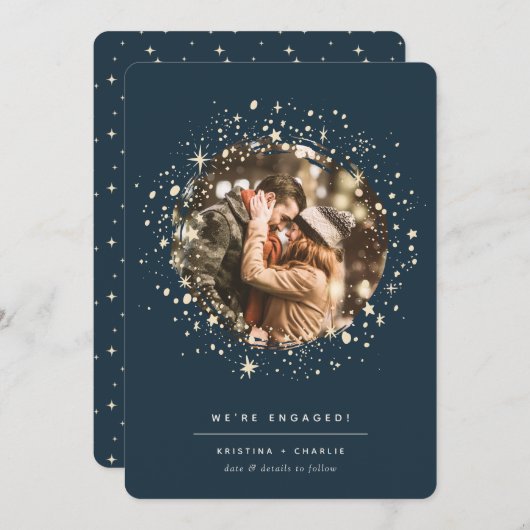 Faire-part Écrit dans les étoiles | Fiançailles photo (Devant / Derrière)