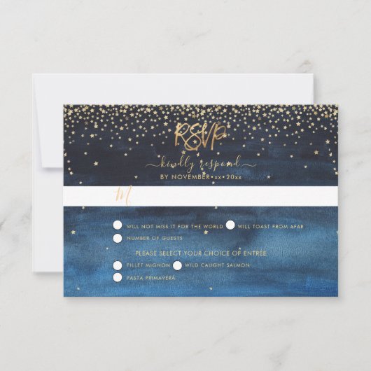 Faire-part Écrit dans les étoiles RSVP avec choix de repas (Devant)