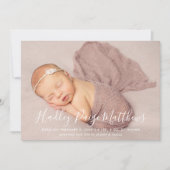 Faire-part Écriture Calligraphique Minimale Bébé Fille Photo (Devant)
