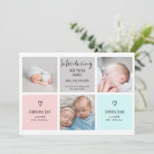 Faire-part Écriture chic 3 photo collage bébé jumeaux naissan (Debout devant)