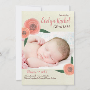 Faire-part Écriture de nom de bébé élégante à l'aquarelle cla