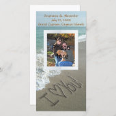 Faire-part Ecriture de sable sur la plage, I Love You (Devant / Derrière)