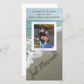 Faire-part Ecriture de sable sur la plage, juste marié (Devant / Derrière)