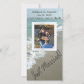 Faire-part Ecriture de sable sur la plage, juste marié (Devant)