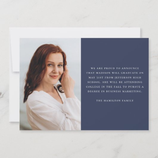 Faire-part Écriture Manuscrite Moderne Marine 3 Photo Diplômé (Dos)