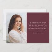 Faire-part Écriture manuscrite moderne Maroon Photo Graduatio (Dos)