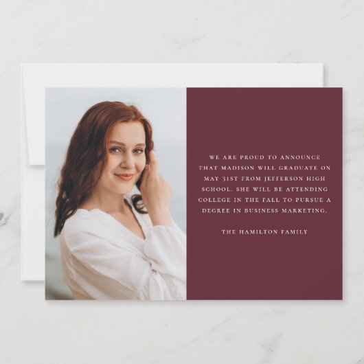 Faire-part Écriture manuscrite moderne Maroon Photo Graduatio (Dos)