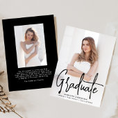 Faire-part Écriture manuscrite noir Script 2 photo Graduation