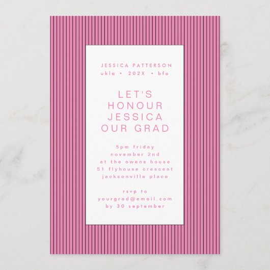 Faire-part Écriture manuscrite rose Diplômé Editable Graduate (Dos)