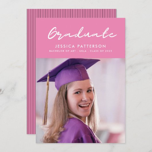 Faire-part Écriture manuscrite Script Graduate Noir et musc (Devant / Derrière)