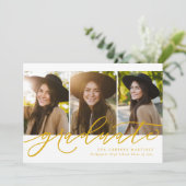 Faire-part Écriture moderne diplômé trois photo médaille d'or (Debout devant)