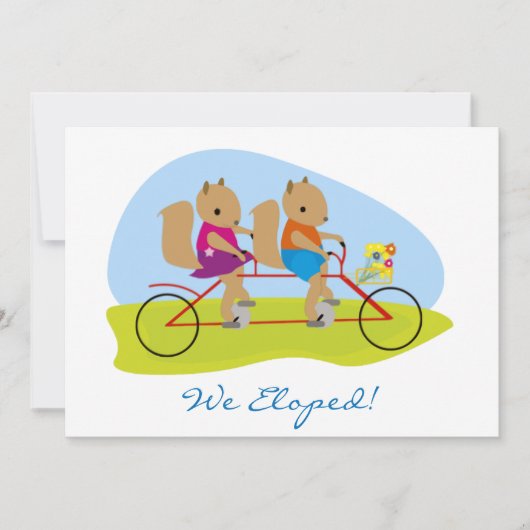 Faire-part Écureuils sur un vélo tandem que nous avons éloppé (Devant)