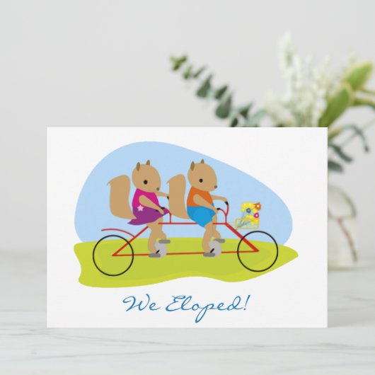 Faire-part Écureuils sur un vélo tandem que nous avons éloppé (Debout devant)