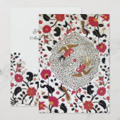 Faire-part EDEN, FLEURS ET OISEAUX Rouge noir blanc floral (Devant / Derrière)
